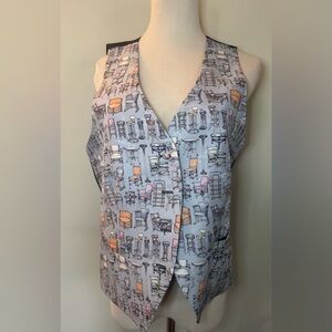 Nicole Miller Light Blue Chair-Print Vest
